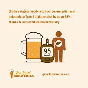 Studies suggest moderate beer consumption may help reduce Type 2 diabetes risk by up to 25%, thanks to improved insulin sensitivity.