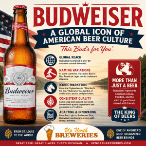 Discover how Budweiser became one of the world’s most recognized beers, from St. Louis roots to a global symbol of American beer culture.