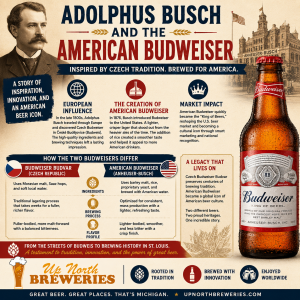 Learn how Adolphus Busch used Czech brewing inspiration to create Budweiser and help shape modern American beer culture.