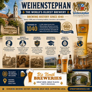 Explore the history of Weihenstephan Brewery in Germany, the world’s oldest continuously operating brewery founded in 1040.